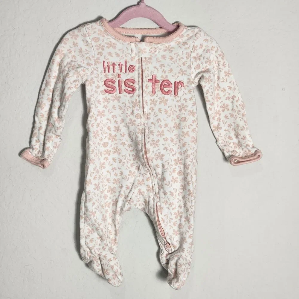 Carter's Child of Mine Newborn 0M Baby Girl Sleeper Lot of 5 Zip Footed Pajamas